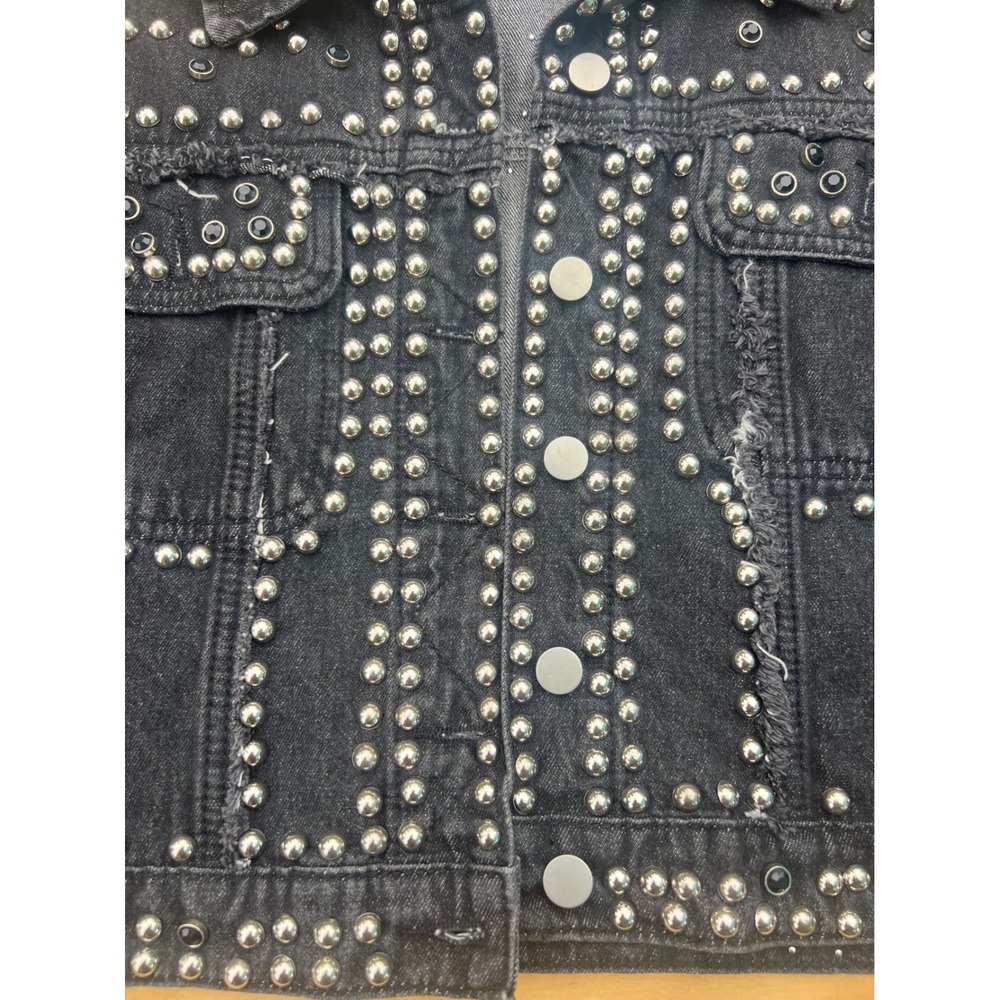 W.O.I. Today Black Studded Denim Jacket Girl Gang Cropped Punk Rock Trucker Med - Picture 5 of 8